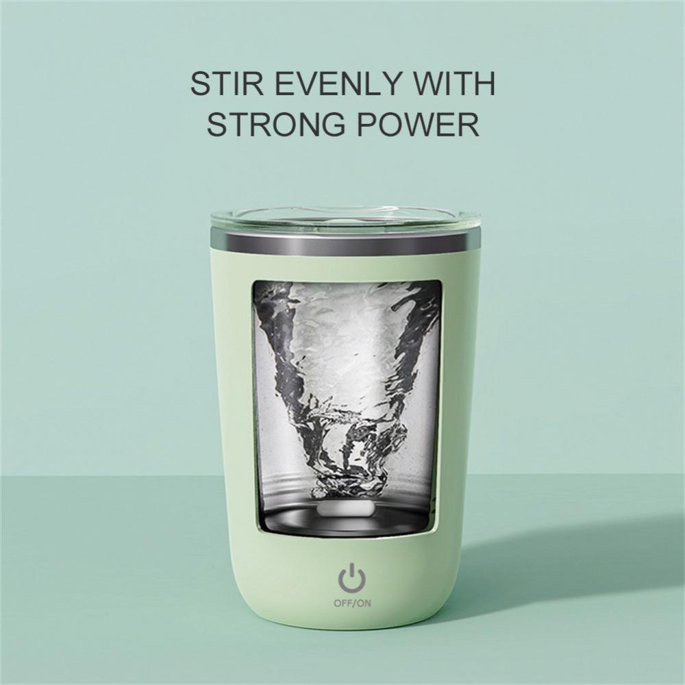 AutoMug Pro™ green cup demonstrating strong magnetic stirring power