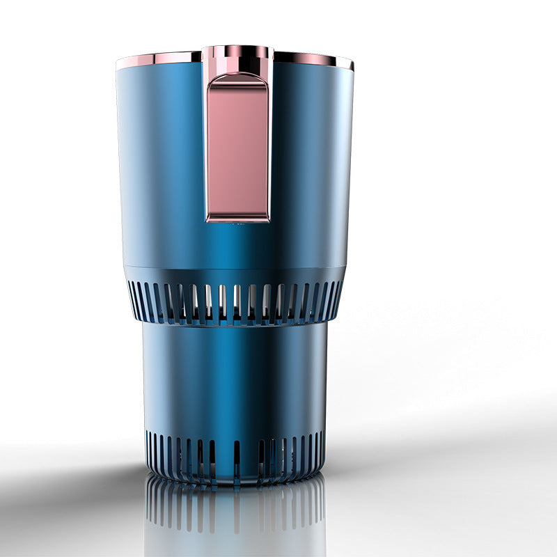 Blue smart mug warmer and cooler for car use, shown on white background