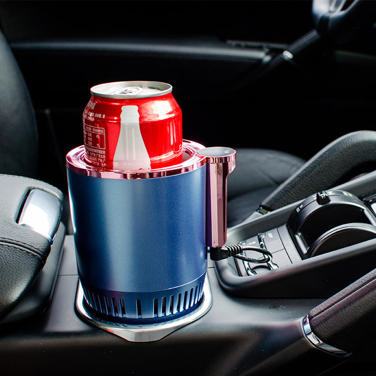 Blue car cup cooler and warmer with Coca-Cola can inside a car