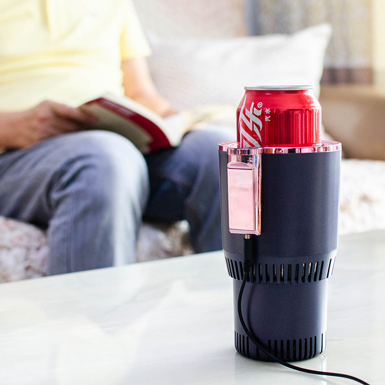 Portable smart cup warmer and cooler used at home with man reading